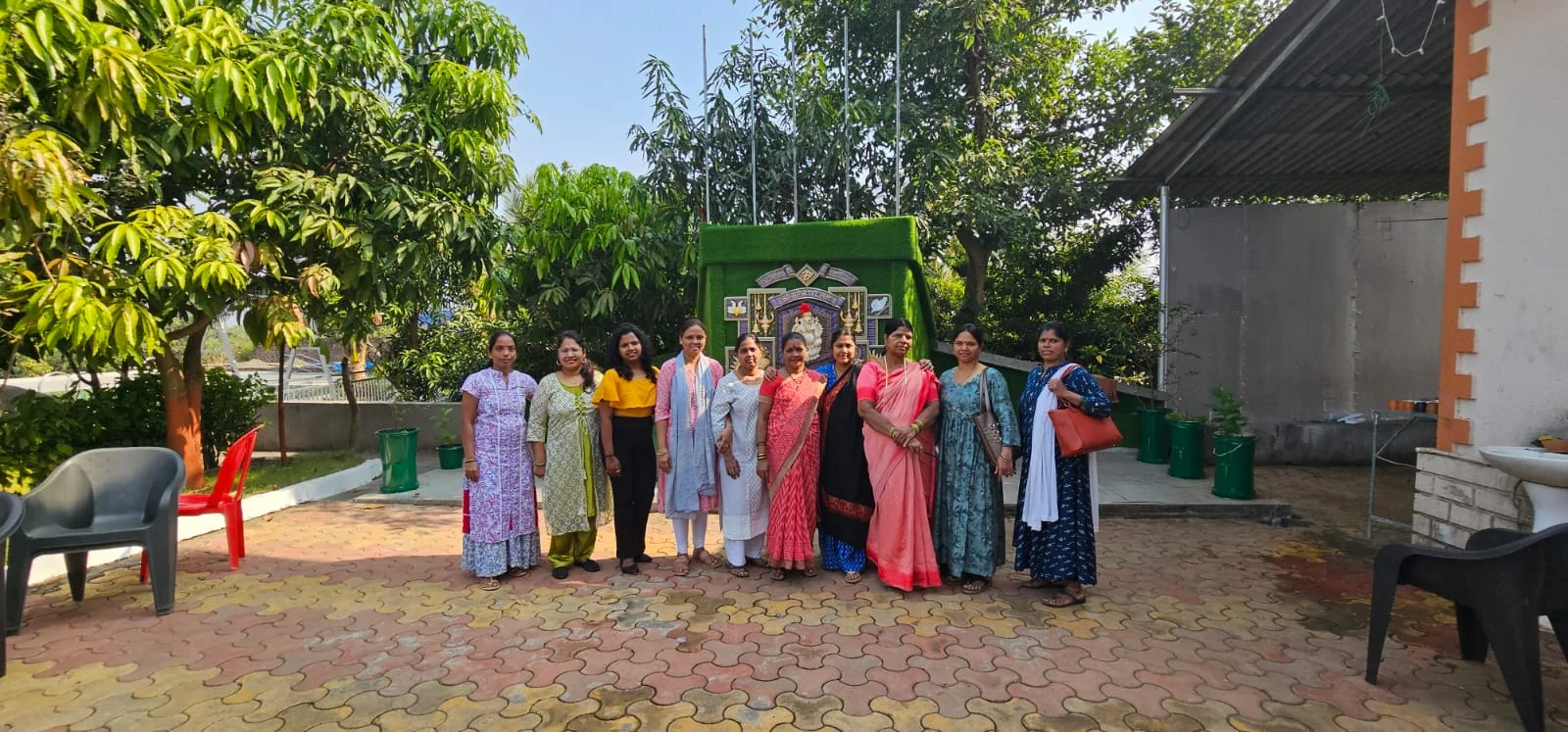 A group enjoying a gathering at the farm